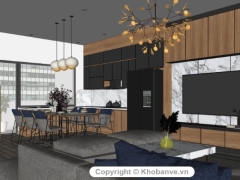 Dựng model .skp 2020 nội thất căn hộ Phòng khách + Bếp + Bàn ăn