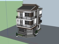 File .skp mẫu nhà phố 3 tầng 2 mặt tiền 7x13.3m
