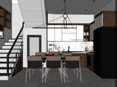 File 3d sketchup dựng nội thất phòng khách và bếp cao cấp