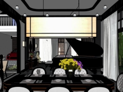 File 3d sketchup phòng khách bếp villa phong cách indochine