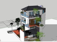 File 3d.skp mẫu nhà phố 3 tầng 12x15m