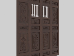 File 3Dmax cửa gỗ khắc tranh tứ quý - Tùng Cúc Trúc Mai