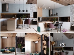 File 3dmax thiết kế phối cảnh phòng khách và bếp ăn