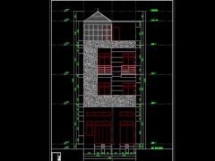 File Autocad bản vẽ nhà phố thiết kế kiểu nhà vuông đất 3 tầng 1 tum 6.4x7m chia 2 căn