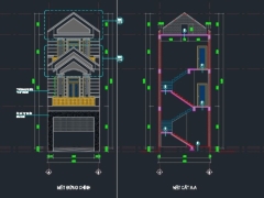 File Autocad full bản vẽ kiến trúc, kết cấu, điện nước nhà ở phố 3 tầng mái thái 5x22m