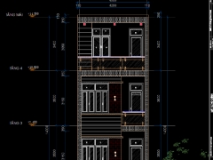 File bản vẽ autocad phần kiến trúc nhà phố hiện đại 4 tầng, có tầng lửng, kích thước nhà: 4.5x11.2m