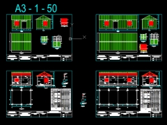 File CAD Bản vẽ 2 mẫu lán trại phục vụ thi công 4.5x6m và 4.5x12m