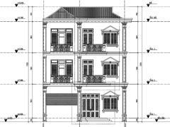 File cad bản vẽ nhà phố 3 tầng căn góc hai mặt tiền mái thái 9.5x16m