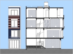File cad bản vẽ nhà phố 4 tầng thiết kế kiến trúc hiện đại mặt tiền 3.6x10.5m