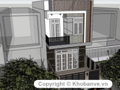 File cad kết cấu kiến trúc nhà dân 2 tầng kt 5x15.5m file phối cảnh sketchup