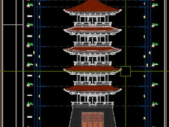 File cad kiến trúc, kết cấu tháp chùa 6mx6mx17m