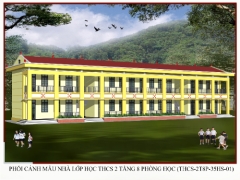 File cad kiến trúc mẫu nhà lớp học 2 tầng 8 phòng kích thước 9.3x41.4m