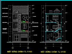File CAD Kiến trúc nhà phố 3 tầng 1 trệt 2 lầu 5.8x16.5m