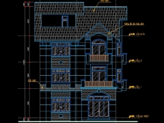 File cad mẫu thiết kế biệt thự 3 tầng gồm bản vẽ Kiến trúc, kết cấu, điện nước