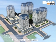 File cad mẫu thiết kế kiến trúc chung cư Quang Trung Mặt bằng định vị tổng thể + nhà 1b + nhà 2a