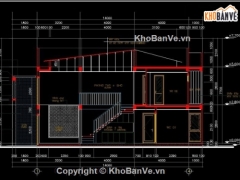 File cad mẫu thiết kế nhà phố 2 tầng kích thước 5x14m (KT, KC, DN, dự toán)