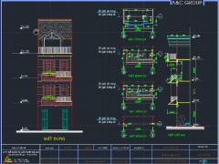 File CAD Nhà phố 3 tầng 4.93x20m (Kiến trúc, cột, điện, móng, sàn)