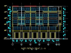 File cad nhà phố liền kề 5 căn kích thước mỗi căn 4.5x14.3m đầy đủ kiến trúc