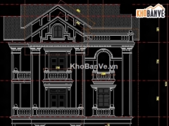 File cad thiết kế biệt thự 3 tầng KT 11x13m gồm: bản vẽ KT, KC, DN