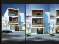 File cad thiết kế kết cấu kiến trúc nhà phố 3 tầng kích thước 5.9x16.4m có phối cảnh