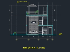 File cad thiết kế nhà phố 2 tầng kích thước 10.8x15.2m