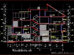 File cad thiết kế nhà phố 4 tầng lệch tầng KT 5x20m hạng mục kết cấu, kiến trúc
