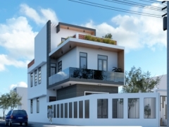 File dwg hồ sơ mẫu nhà phố 2 tầng 1 tum kích thước xây dựng 6x17.4m file phối cảnh sketchup