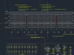 File dwg kiến trúc, kết cấu kinh phí ký túc xá 3 tầng 10.8x47.4m