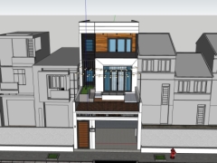 File mẫu nhà phố 6.4x21m 3 tầng sketchup 