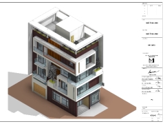 File Revit thiết kế kiến trúc Nhà phố 4 tầng 1 lửng  7.75x14.75m