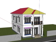 File sketchup mẫu biệt thự 2 tầng 7x16m đẹp