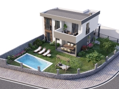 File SketchUp Mẫu biệt thự 2 tầng kích thước 20mx22.5m có sân vườn, hồ bơi