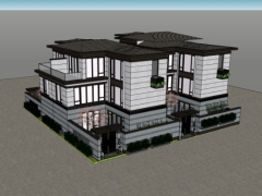 File sketchup mẫu biệt thự 3 tầng phong cách trung quốc đẹp mắt