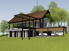 File sketchup nhà gỗ homestay trên đồi