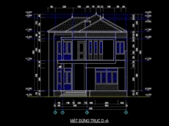 Full bản vẽ thiết kế kỹ thuật thi công nhà 2 tầng mái Nhật kích thước 18x7.7m.