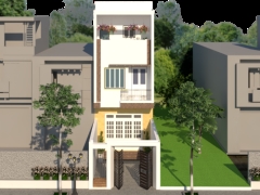 Full bộ bản vẽ nhà phố 3 tầng 4.5x9.4m gồm kiến trúc, kết cấu điện nước phối cảnh sketchup
