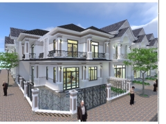 Full cad biệt thự 2 tầng tân cổ điển 7.8x9m, gồm file phối cảnh ngoại thất, điện nước.