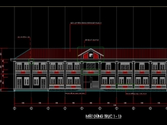 Full hồ sơ thiết kế file CAD Trường Trung học cơ sở 2 tầng 10 phòng học KT 9.6x50.1m