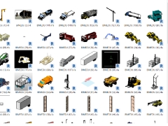 Full thư viện revit thi công (cần trục + xe tải +máy xúc+cần cẩu+biển báo+nhà điều hành+mố trục cầu+trụ cứu hỏa+nhà vệ sinh+...)