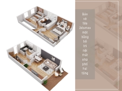 Mặt bằng nội thất nhà cấp 4 kích thước 12x4m tầng 2 phòng ngủ file 3dsmax