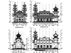 Mẫu bản vẽ kiến trúc nhà Chùa, nhà thờ đầy đủ chi tiết bằng phần mềm Autocad