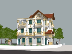 Mẫu bản vẽ nhà biệt thự 3 tầng tân cổ điển model sketchup