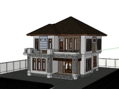 Mẫu biệt thự 2 tầng 11x14.5m dựng model sketchup