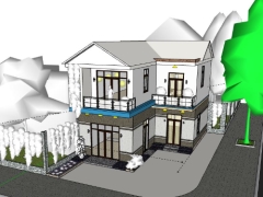 Mẫu biệt thự 2 tầng 7.6x10.7m file sketchup