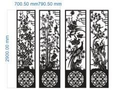 Mẫu cổng 4 cánh tùng cúc trúc mai chân chữ thọ dxf