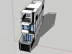 Mẫu nhà phố 3 tầng 4x16.5m model sketchup 