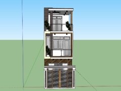 Mẫu nhà phố 3 tầng 4x26m model sketchup đẹp mắt