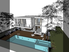 Mẫu sketchup mẫu biệt thự 2 tầng bể bơi miễn phí