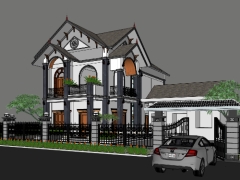 Mẫu sketchup mẫu biệt thự 2 tầng đẹp mắt