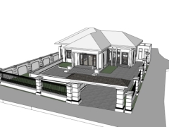 Mẫu sketchup nhà biệt thự 1 tầng đẹp mắt